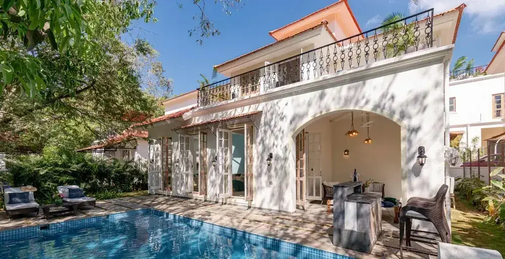 3 BR White Mediterranean House Goa — luxury 3-bedroom villa in Goa, India