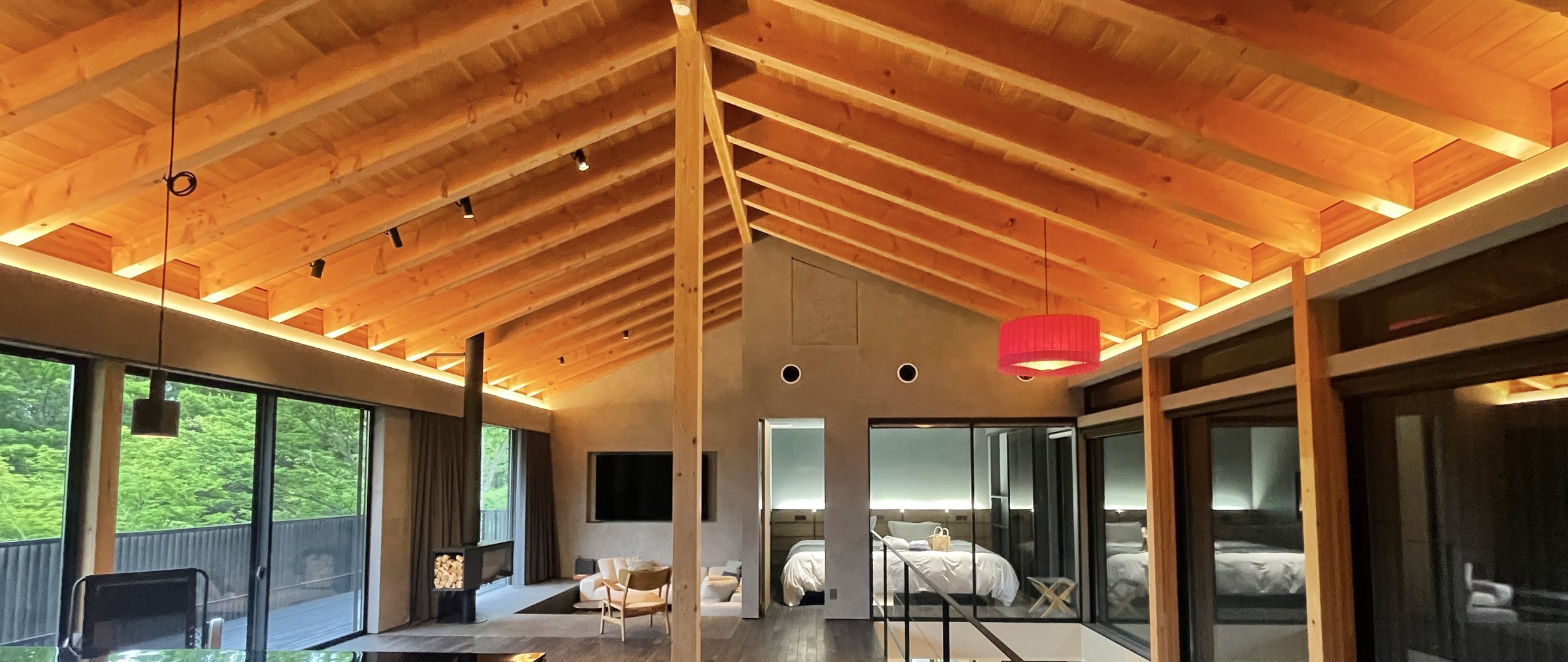 LUNA — vaulted timber living room — Hakone, Hakone